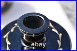 3 Vintage Art Deco Czech Bohemian Black Glass Enamel Flower Vanity Set