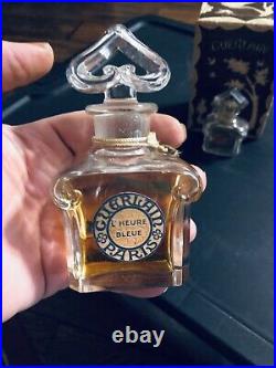 3 Vintage / Baccarat /Antique Guerlain Paris L'HEURE BLEUE Bottle & Used Perfum