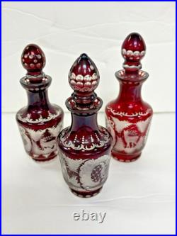 3 Vintage Bohemian Czech Art Glass Perfume Bottle Stoppers DS43