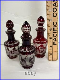 3 Vintage Bohemian Czech Art Glass Perfume Bottle Stoppers DS43
