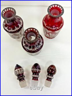 3 Vintage Bohemian Czech Art Glass Perfume Bottle Stoppers DS43