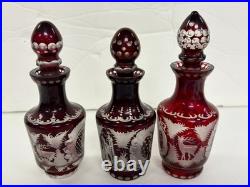 3 Vintage Bohemian Czech Art Glass Perfume Bottle Stoppers DS43