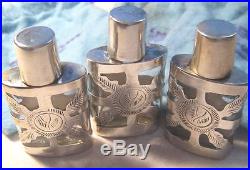 (3) Vintage SANBORNS Mexico Sterling Over Glass Perfume Bottles Eagle #53