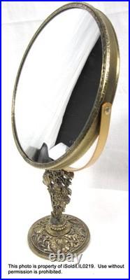 3-pc Vintage Gold & Glass Ormolu Large Perfume Bottles & 2-sided Vanity Mirror