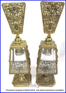 3-pc Vintage Gold & Glass Ormolu Large Perfume Bottles & 2-sided Vanity Mirror