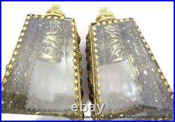 3-pc Vintage Gold & Glass Ormolu Large Perfume Bottles & 2-sided Vanity Mirror