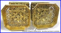 3-pc Vintage Gold & Glass Ormolu Large Perfume Bottles & 2-sided Vanity Mirror