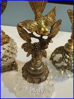 3 vintage Matson Ormolu perfume bottles, butterfly, heart, bird with flower