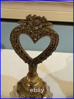 3 vintage Matson Ormolu perfume bottles, butterfly, heart, bird with flower
