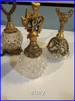3 vintage Matson Ormolu perfume bottles, butterfly, heart, bird with flower
