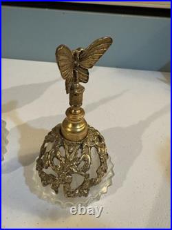 3 vintage Matson Ormolu perfume bottles, butterfly, heart, bird with flower