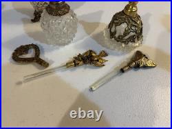 3 vintage Matson Ormolu perfume bottles, butterfly, heart, bird with flower
