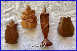 4 Vintage Hawaiian Carved Wood Perfume Bottle Holders Hawaii 1940 1950 John Oya