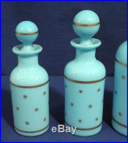 4 Vtg Antique PV France Blue Milk Glass Bottles Opaline Scent Cologne Perfume