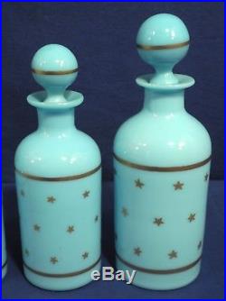 4 Vtg Antique PV France Blue Milk Glass Bottles Opaline Scent Cologne Perfume