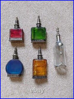 5 Handmade Vintage Glass Moroccan Perfume Bottles Collectable Antique Decor