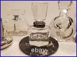 7 Pc. Vintage Cut Crystal Perfume Bottles Lot/grouping, Sterling/etched/frames