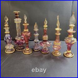 7 Vintage Hand Blown Egyptian Glass Perfume Bottles