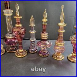 7 Vintage Hand Blown Egyptian Glass Perfume Bottles