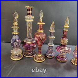 7 Vintage Hand Blown Egyptian Glass Perfume Bottles