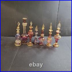7 Vintage Hand Blown Egyptian Glass Perfume Bottles