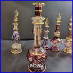 7 Vintage Hand Blown Egyptian Glass Perfume Bottles