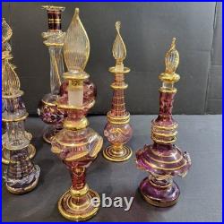 7 Vintage Hand Blown Egyptian Glass Perfume Bottles