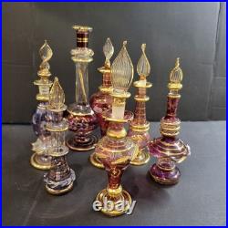 7 Vintage Hand Blown Egyptian Glass Perfume Bottles