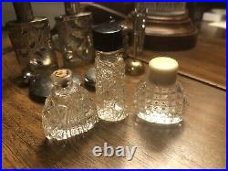 9 Vintage Perfume Bottles Wells Pop Up, Ormex, Mexican Silver, Lrice Cut Glass