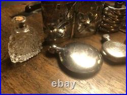 9 Vintage Perfume Bottles Wells Pop Up, Ormex, Mexican Silver, Lrice Cut Glass