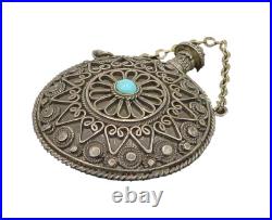 925 Sterling Silver Vintage Turquoise Ornate Perfume Bottle (OPENS) TR3197