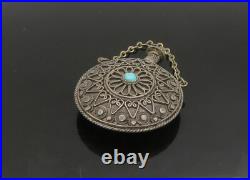 925 Sterling Silver Vintage Turquoise Ornate Perfume Bottle (OPENS) TR3197
