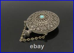 925 Sterling Silver Vintage Turquoise Ornate Perfume Bottle (OPENS) TR3197