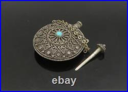 925 Sterling Silver Vintage Turquoise Ornate Perfume Bottle (OPENS) TR3197