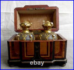 ANT Victorian Jewelry Beaded Filigree Perfum Bottles Wood Marquetry Box Vanity