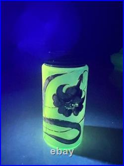 ANTIQUE VICTORIAN BLUE GLASS HAND ENAMELED FLORAL SCENT BOTTLE With METAL LID