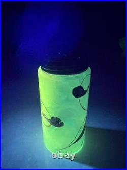 ANTIQUE VICTORIAN BLUE GLASS HAND ENAMELED FLORAL SCENT BOTTLE With METAL LID