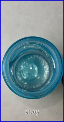 ANTIQUE VICTORIAN BLUE GLASS HAND ENAMELED FLORAL SCENT BOTTLE With METAL LID