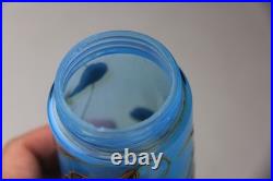 ANTIQUE VICTORIAN BLUE GLASS HAND ENAMELED FLORAL SCENT BOTTLE With METAL LID