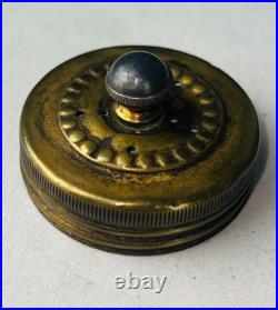 ANTIQUE VICTORIAN BLUE GLASS HAND ENAMELED FLORAL SCENT BOTTLE With METAL LID