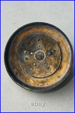 ANTIQUE VICTORIAN BLUE GLASS HAND ENAMELED FLORAL SCENT BOTTLE With METAL LID