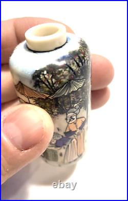 ANTIQUE VINTAGE ASIAN PERFUME BOTTLE With DROPPER HANDPAINTED