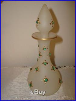 ANTIQUE/VINTAGE IRICE AQUA FLORAL TOP PERFUME BOTTLE 9 1/2' tallGold Pedestal