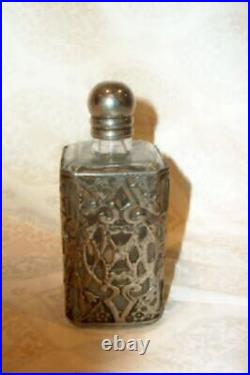 ART NOUVEAU SILVER FILIGREE PERFUME BOTTLE GLASS CAGED 1890s SILVER LID ANTIQUE