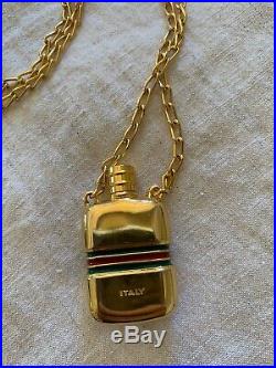 AUTH 1970s VINTAGE GUCCI PERFUME BOTTLE NECKLACE GOLD PLATED ITALY MINT RARE
