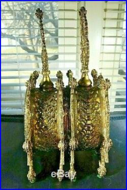 Absolutely Amazing Vintage Gold Ormolu Vanity Filigree Double PERFUME Bottles