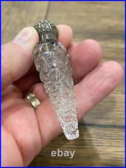 Antique 1800s Cut Glass Scent Bottle Sterling Silver Top 3 Inch Long Amazing