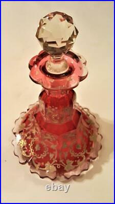Antique 1840-1880 Boston & Sandwich Cranberry Glass Perfume Bottle