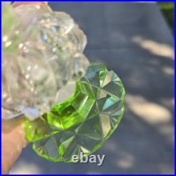 Antique 1920s 30s Czech Perfume Bottle Green Cut Glass Stopper Roses GLOWS Antique 1920s 30s Czech Perfume Bottle Green Cut Glass Stopper Roses GLOWS