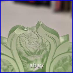Antique 1920s 30s Czech Perfume Bottle Green Cut Glass Stopper Roses GLOWS